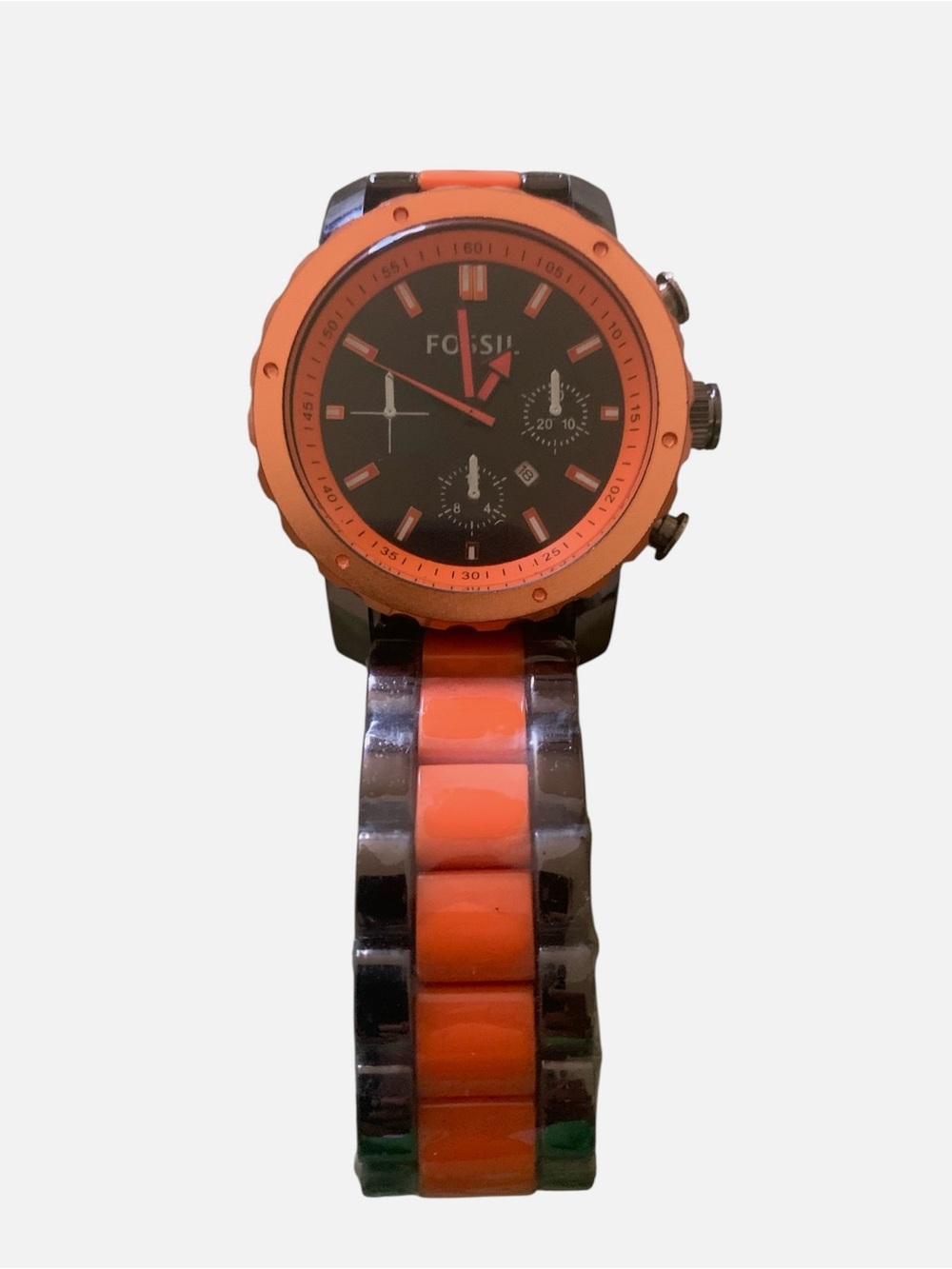 Fossil Orange and Black Link-Style Chronograph Watch